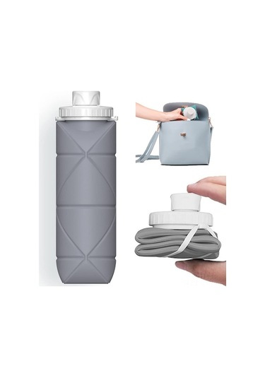 Katlanabilir Seyahat Şişesi - 600ml Sızdırmaz, Bpa İçermez, Hafif Ve Dayanıklı Gri Gri