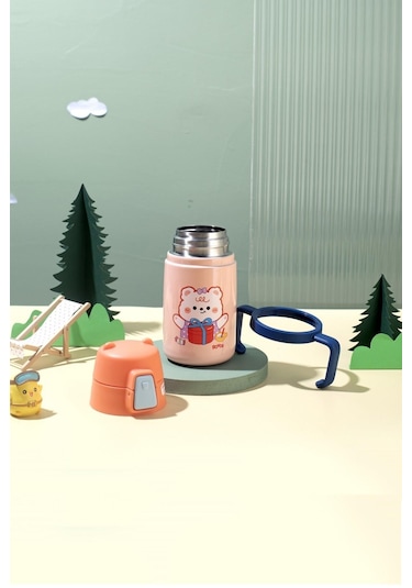 Rovco Çocuk Boyun Askılı Pipetli Paslanmaz Çelik Termos 400 Ml