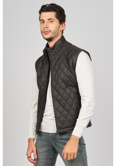 Daynax Erkek Cep Detaylı Baklava Desenli Yelek 492901 Füme Füme