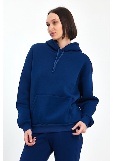 Odda Kadın Kapüşonlu Şardonlu Sweatshirt Lacivert