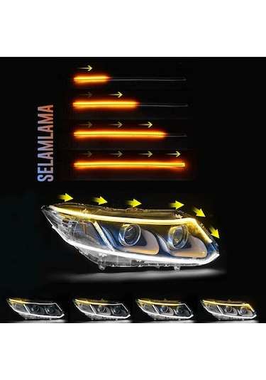 Far Içi Far Üstü Selamlamalı Sinyalli Beyaz - Turuncu Kayar Led 2'li Set 60 Cm