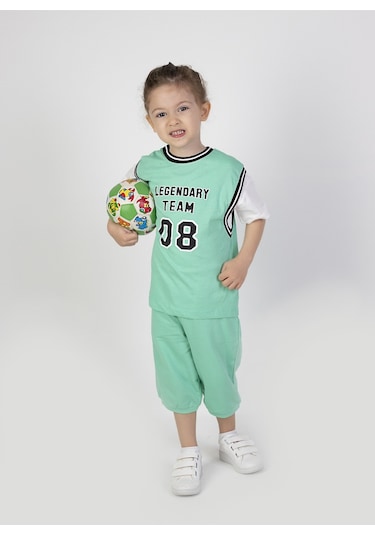 Erkek Çocuk Legendary Baskılı Kısa Kollu Diz Altı Basketball Şortlu Basic Takım 2-5 Yaş 001