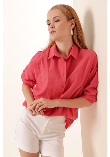 Bigdart 3900 Oversize Uzun Basic Gömlek - Nar 001