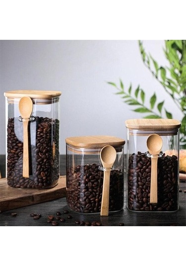 Novahub Cam Mühürlü Can Baharat Kavanoz, Ahşap Kaşık, Çeşni Konteyner, Kahve Depolama Tankı, Mutfak Şeker Şişesi, Çay Kutusu, A Diğer Model Diğer
