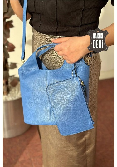 Hakiki Deri Kadın El Çantası Mavi Smr9200 Mavi