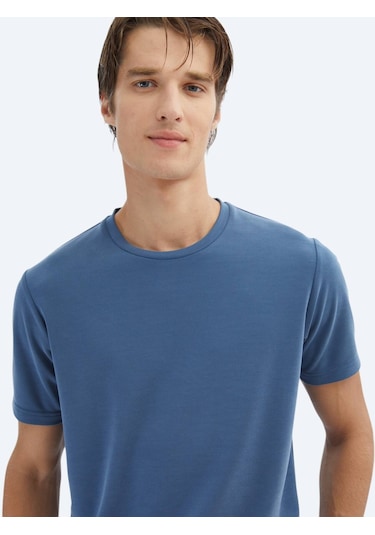 Kip İndigo Düz Bisiklet Yaka T-shirt Indigo