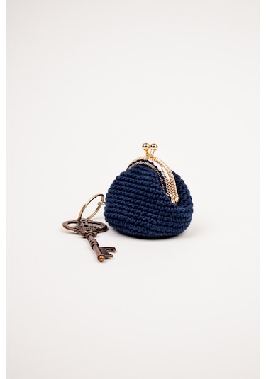 Fabric Craft Bag Mini Bozuk Para Cüzdanı Anahtarlık Klipsli Lacivert