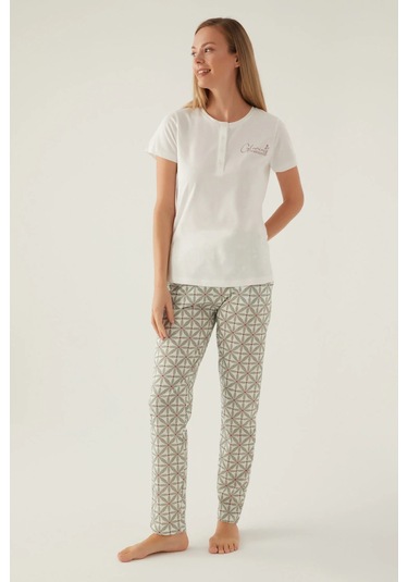 Arnetta 2881 Pamuklu Kısa Kol Kadın Pijama Takımı Krem