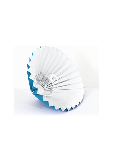 El Yapımı Asya Tarzı Pileli Başlıklı Ahşap Abajur Mavi