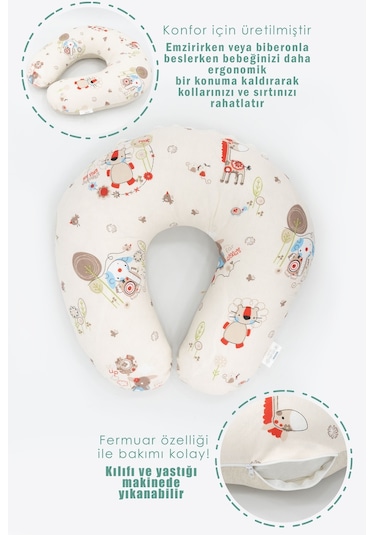 Mordesign Çift Taraflı Emzirme Yastığı /bebek Destek Minderi, Hamile Yastığı, Pamuklu Kumaş, Animal Serisi