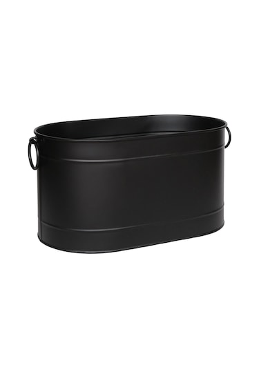 Metal Siyah Uzun Oval Askı Kulplu Tasarım Şömine - Soba Odun Depolama Saklama Kovası