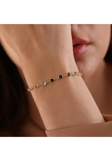 Queen Silver Jewelry 925 Ayar Gümüş Mavi Renk Geçişli Zirkon Taşlı Tamtur Bileklik Altın