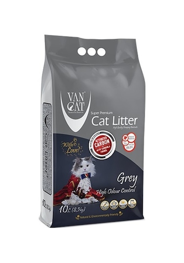 Vancat Aktif Karbonlu Grey Topaklaşan İnce Taneli Bentonit Kedi Kumu 10 L