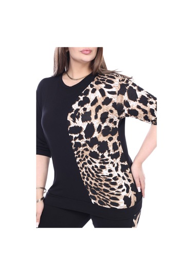 Melsay Butik Siyah Truvakar Kol Yarım Kaplan Garnili Viskon Büyük Beden Takım Siyah