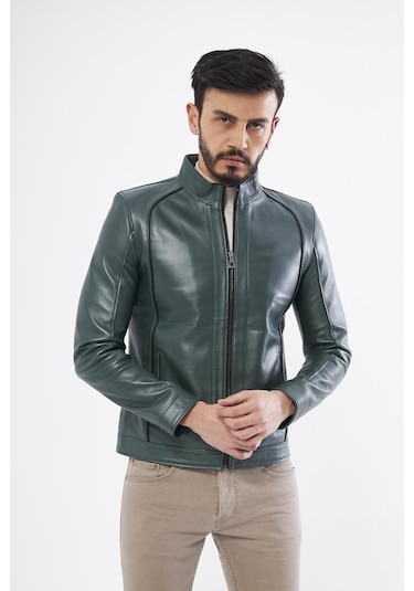 Derinss Der198 Hakiki Deri Erkek Yeşil Mont 001
