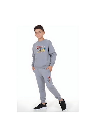 Fyk Kids 3'lü Erkek Çocuk Yuvarlak Yaka Baskı Detaylı Eşofman Takımı Çok Renkli