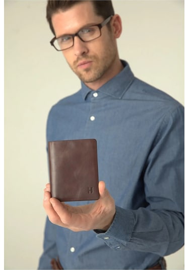 Dayton Hakiki Deri Kahve Plus Color Erkek Ince Tasarım Çok Bölmeli Rfid Korumalı Cüzdan Kahverengi