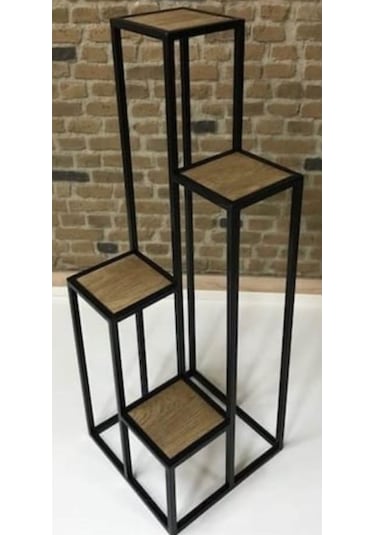 Bengimobilya Çiçeklik Zlf Dekoratif Kule Model Metal Transmisyon Çelik Siyah S