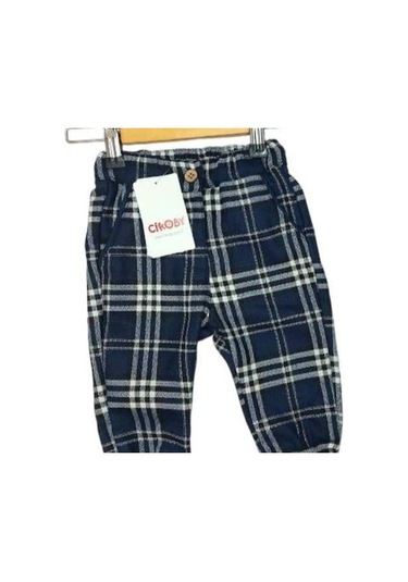 Erkek Bebek Bel Paça Lastikli Rahat Kalıp Ekose Pantolon-13474 Lacivert