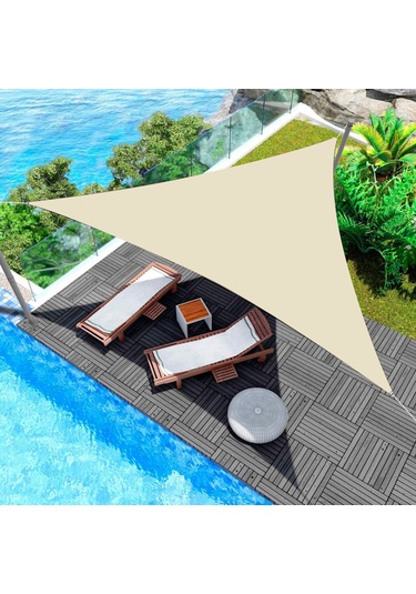 Xindoker 2x2x2m Bej Bahçe Havuzu Gölgesi, 420d Oxford Kumaş Uv Koruyucu, Taşınabilir Outdoor Triangular Gölge Çadırı Bej