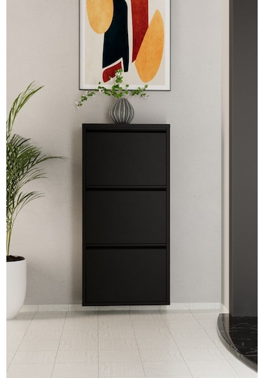 3 Kapaklı Metal Ayakkabılık Siyah Siyah