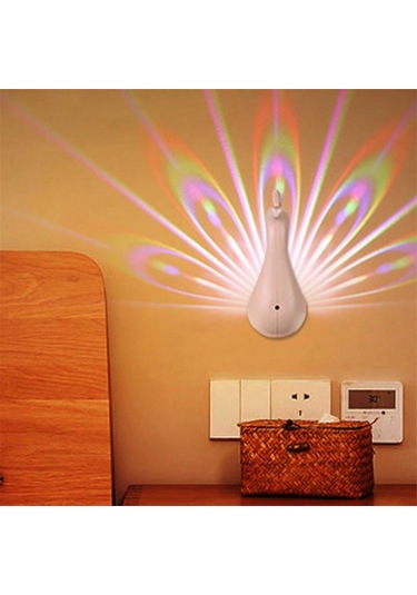 Tavus Kuşları Duvar Lambası, Uzaktan Kumandalı Tavus Kuşları Projeksiyon Masa Lambası Beyaz