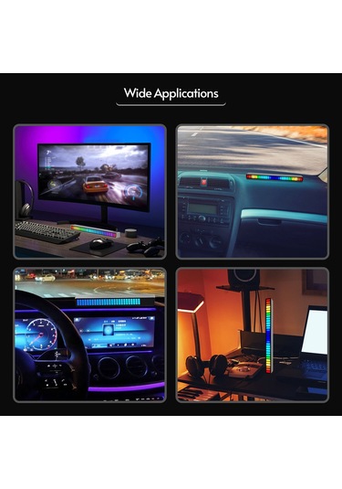 Symbee Rgb Sesli Kontrol Ritim Lambası, 18 Renk Modu, 4 Parlaklık/5 Hız Ayarı, Akıllı Gürültü Engelleme, 32 Led, Usb Type-c, Siyah, 3'lü Paket