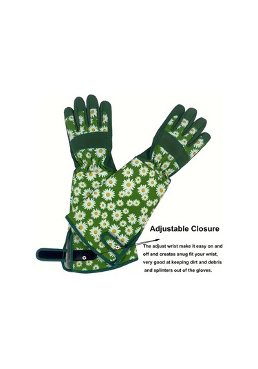 Techbloom Diken Geçirmez Eldiven Nefes Alabilir Polyester Green Floral Desenli Unisex Bahçe Eldiveni