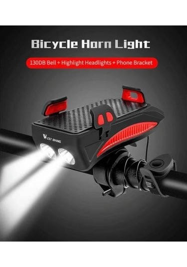 Xbyc-6139 Bisiklet 400 Lümen Ön Far Zil Telefon Tutucu Mavi Gri - Siyah