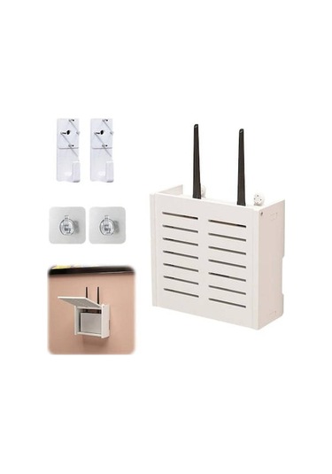 Monyee Küçük Panjurlu Duvar Kurulu Wifi Router Kutusu - Delme Yok Ev Ofis Tv Aleti Saklama Rafı Beyaz