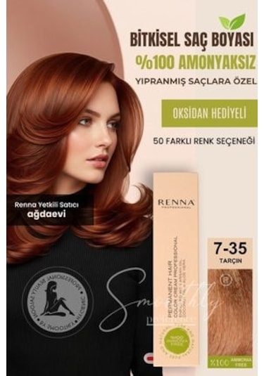 Renna Amonyaksız Bitkisel Yıpranmış Saçlar İçin Saç Boyası 7-35 Tarçın 60ml