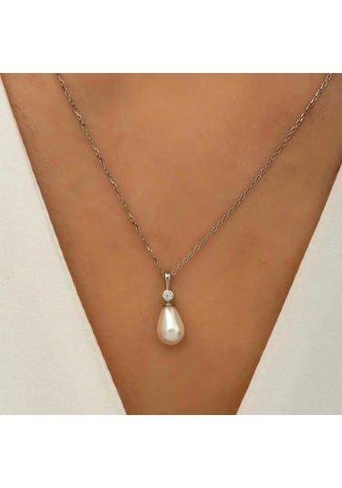 Gümüş Damla Inci Kadın Kolye (551182426)