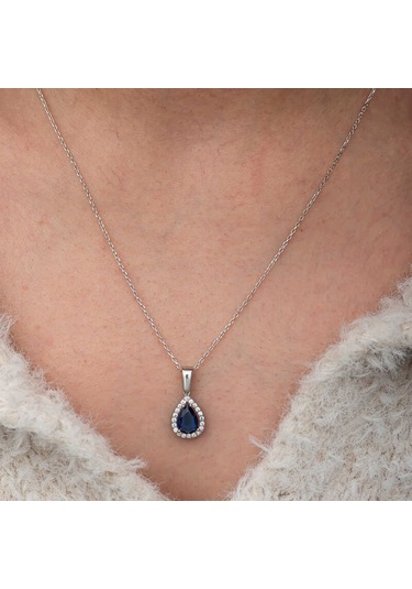 Blackcraft Gümüş Mavi Taşlı Damla Kadın Kolye Bc-6a0a4b
