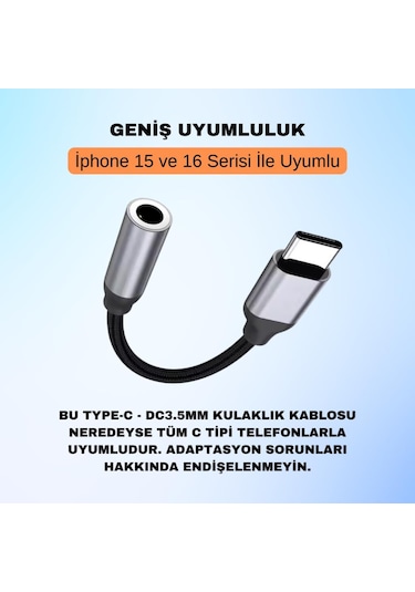 Coofbe Type-c To 3.5mm Aux Dönüştürücü Type-c To 3.5mm Kulaklık Dönüştürücü Ses Dönüştürücü Kablo