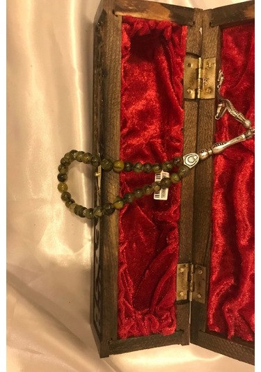 Tespih Akik Doğal Taş Tesbih Gümüş İmameli Ahşap Kutulu 6mm Akik Çok Renkli