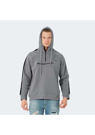 Slazenger KLEMENT IN Erkek Kapüşonlu Fermuarlı Koyu Gri Sweatshirt