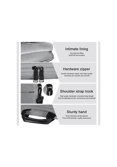 14.1 İnç Nefes Alabilir Aşınmaya Dayanıklı Moda İş Omuz El Fermuarlı Laptop Çantası Omuz Askılı Açık Gri