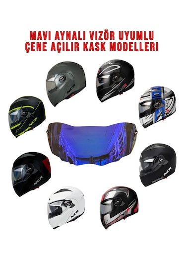 NCR Çene Açılır Kask Mavi Aynalı Vizör Camı 158 Standart