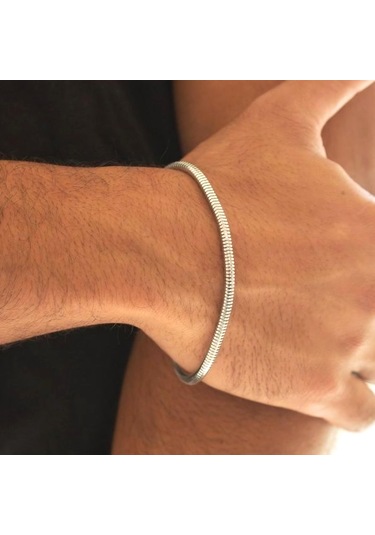 İtalyan Ezme Çelik Zincir Bileklik Silver Renk Çelik Bileklik Unisex Ürün Gri