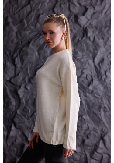 Bisiklet Yaka Oversize Basic Triko Kazak Bej