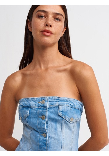 Dilvin 90525 Arka Bölümü Lastikli Mini Elbise-Mavi