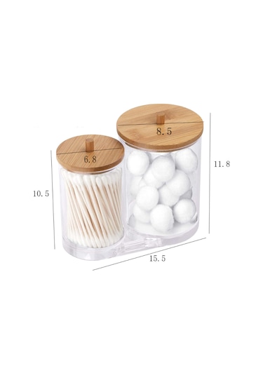 Xiyyadms Transparent Ps İki Bölmeli Koton Saplı Ve Koton Topuzu Saklama Kutusu - Toz Koruyucu Makyaj Temizleme Aletleri Depolama Kutusu Şeffaf