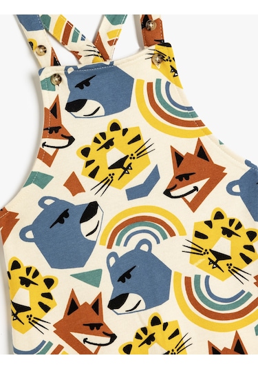 Koton Askılı Uzun Tulum Salopet Hayvanlar Baskı Detaylı Ekru Desenli 5wmb10167tk Ekru Desenli Ekru