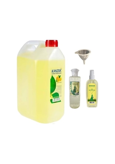 Kanzuk 80 Derece Limon Kolonyası Bidon 5 L + Pet Şişe Sprey 170 ML + Pet Şişe 200 ML + Plastik Huni