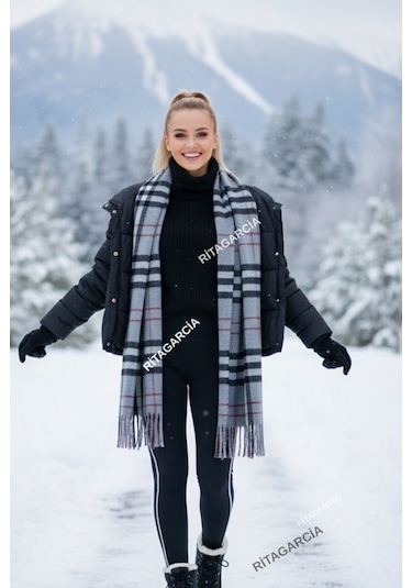 Ritagarcia Premium Soft Buklet Atkı Gri Çizgili