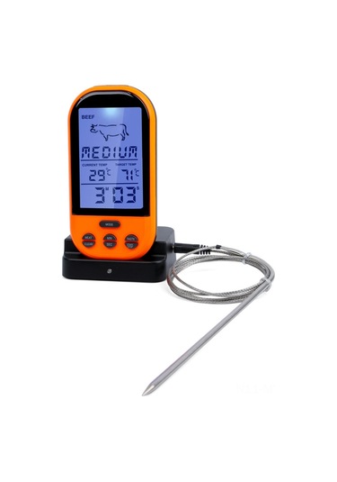 Moveevo Sn023 Turuncu Isı Ölçer: Kablosuz Barbekü Ve Mutfak Gıda Termometresi, Su Geçirmez Prob, 0-250 C Aralığı Pil Dahil Değil