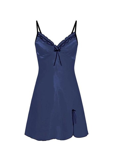 Rahat V Yaka Kadın Giyim Düz Renk Moda Seksi Dantel Pijama Mavi