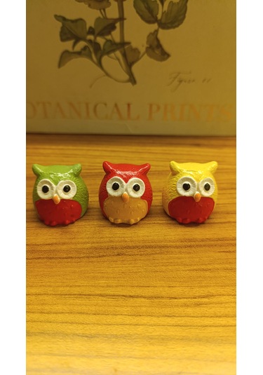 Artepieza Üç Bilge Baykuş Seti-renkli Dostlar Baykuş Seti-3 Lü Dekoratif Mini Set- Sarı -kırmızı -yeşil 4 4 0