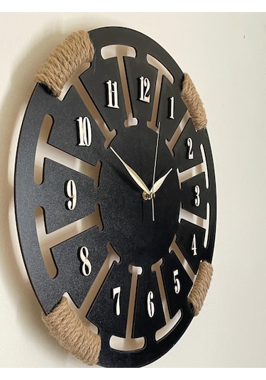 Ümra Lazer Rakamlı Ahşap Dekoratif Duvar Saati 40x40 Cm Siyah