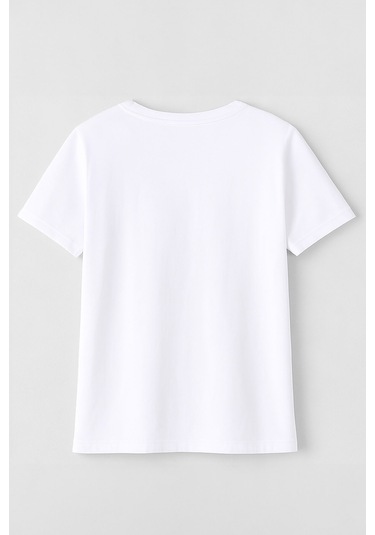 Markapia Kadın Bisiklet Yaka Pamuk Side Baskılı Beyaz T-shirt L